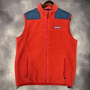 Vineyard Vines Fleece Vest Men's Large Red Full Zip Nylon Shoulder
